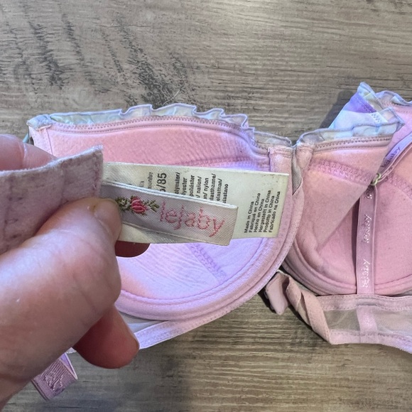 Lejaby Pastel Floral Underwire Bra — Lavender and Light Pink - Picture 3 of 4